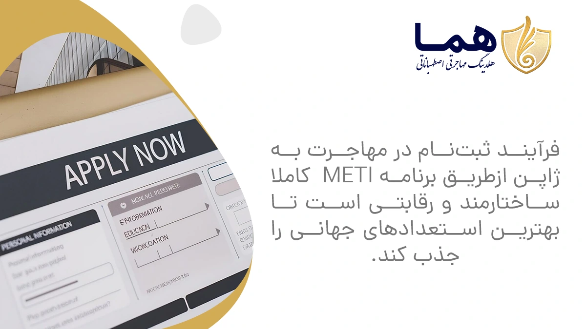 فرآیند ثبت&zwnj;نام در مهاجرت به ژاپن ازطریق برنامه METI کاملا ساختارمند و رقابتی است تا بهترین استعدادهای جهانی را جذب کند.
